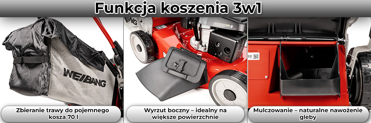 Funkcja 3w1 w kosiarce Weibang WB537SLC 3IN1